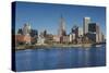 USA, Rhode Island, Providence, city skyline from the Providence River, morning-Walter Bibikow-Stretched Canvas
