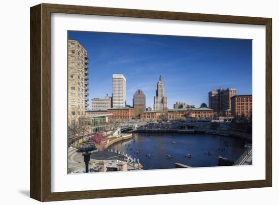 USA, Rhode Island, Providence, city skyline from Waterplace Park-Walter Bibikow-Framed Photographic Print