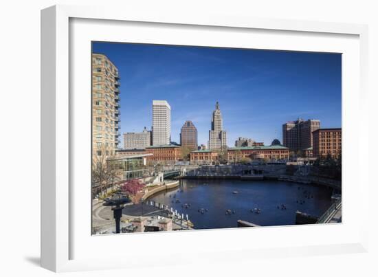 USA, Rhode Island, Providence, city skyline from Waterplace Park-Walter Bibikow-Framed Photographic Print