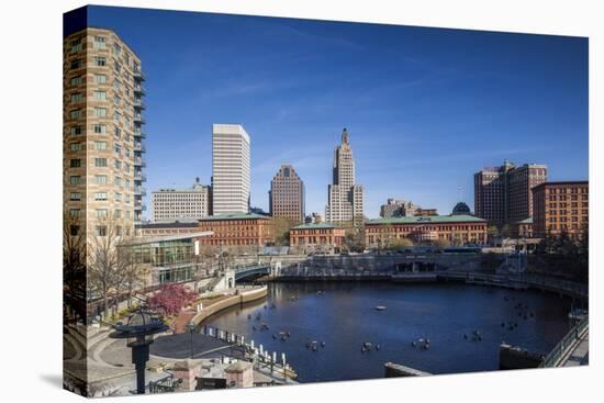 USA, Rhode Island, Providence, city skyline from Waterplace Park-Walter Bibikow-Stretched Canvas