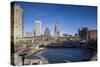 USA, Rhode Island, Providence, city skyline from Waterplace Park-Walter Bibikow-Stretched Canvas