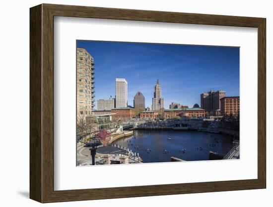 USA, Rhode Island, Providence, city skyline from Waterplace Park-Walter Bibikow-Framed Photographic Print