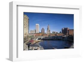 USA, Rhode Island, Providence, city skyline from Waterplace Park-Walter Bibikow-Framed Photographic Print