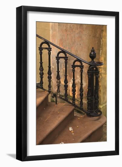 USA, Savannah, Georgia. Home in the Historic District with wrought iron rail.-Joanne Wells-Framed Photographic Print