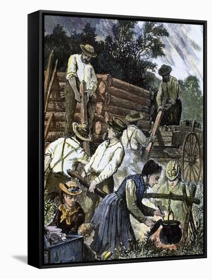 Usa. Settlers Building their Homes in the West (1874).-Tarker-Framed Stretched Canvas