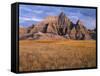 USA, South Dakota, Badlands National Park, Storm clouds over Vampire Peak-John Barger-Framed Stretched Canvas