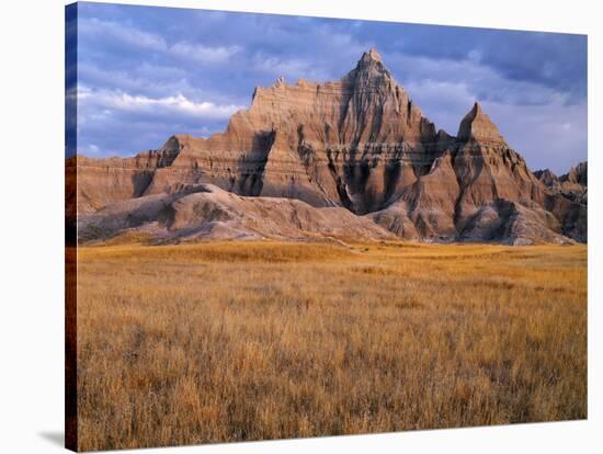 USA, South Dakota, Badlands National Park, Storm clouds over Vampire Peak-John Barger-Stretched Canvas