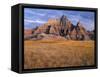 USA, South Dakota, Badlands National Park, Storm clouds over Vampire Peak-John Barger-Framed Stretched Canvas