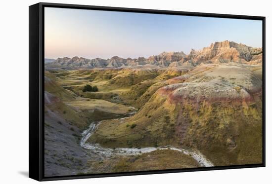 USA, South Dakota, Badlands National Park. Sunrise over eroded formations.-Jaynes Gallery-Framed Stretched Canvas