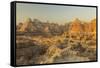 USA, South Dakota, Badlands National Park. Sunrise over eroded formations.-Jaynes Gallery-Framed Stretched Canvas