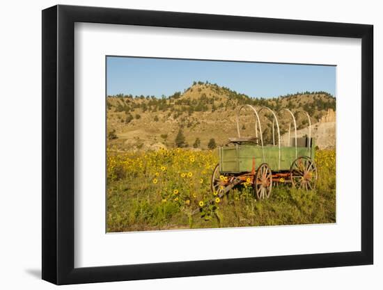 USA, South Dakota, Wild Horse Sanctuary. Scenic with Vintage Wagon-Cathy & Gordon Illg-Framed Photographic Print