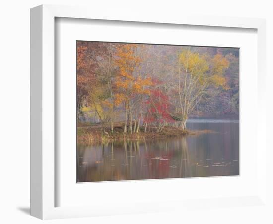 USA, Tennessee, Falls Creek Falls State Park. Autumn forest reflects in lake.-Jaynes Gallery-Framed Photographic Print