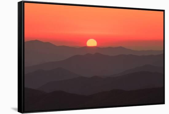 USA, Tennessee, Great Smoky Mountain National Park, Sunset behind mountains-Joanne Wells-Framed Stretched Canvas