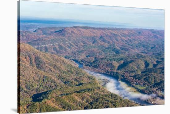 USA, Tennessee. Morning fog Hiwassee River, Blue Ridge fall color-Trish Drury-Stretched Canvas