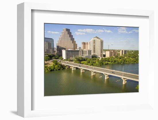 USA, Texas, Austin. Downtown Skyline, Colorado River, and Bat Bridge.-Randa Bishop-Framed Photographic Print