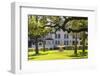 USA, Texas, Austin. Fountain and twisted oak trees at Laguna Gloria.-Randa Bishop-Framed Photographic Print