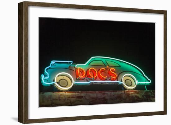 USA, Texas, Austin. Neon sign for Doc's Motorworks.-Randa Bishop-Framed Photographic Print