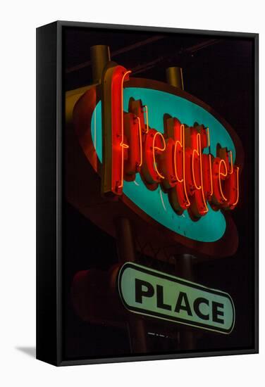 USA, Texas, Austin. Neon sign for Freddie's place.-Randa Bishop-Framed Stretched Canvas