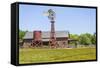 USA, Texas, Austin. Pioneer Farms, Scarborough Barn and windmill-Randa Bishop-Framed Stretched Canvas