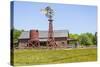 USA, Texas, Austin. Pioneer Farms, Scarborough Barn and windmill-Randa Bishop-Stretched Canvas