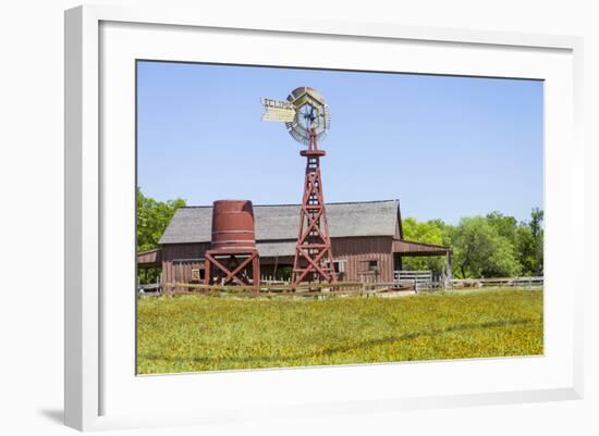 USA, Texas, Austin. Pioneer Farms, Scarborough Barn and windmill-Randa Bishop-Framed Photographic Print