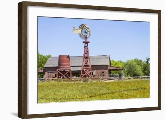 USA, Texas, Austin. Pioneer Farms, Scarborough Barn and windmill-Randa Bishop-Framed Photographic Print
