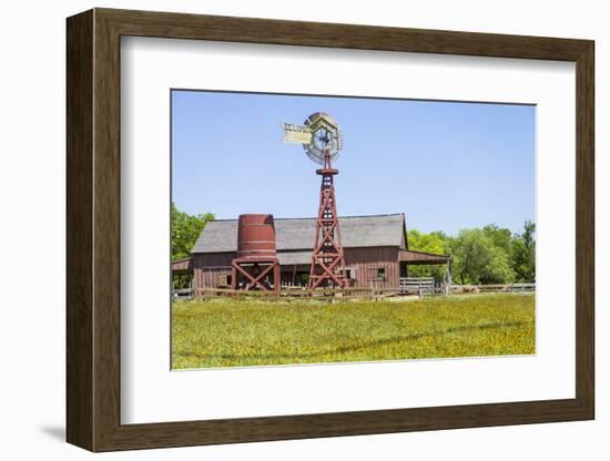 USA, Texas, Austin. Pioneer Farms, Scarborough Barn and windmill-Randa Bishop-Framed Photographic Print