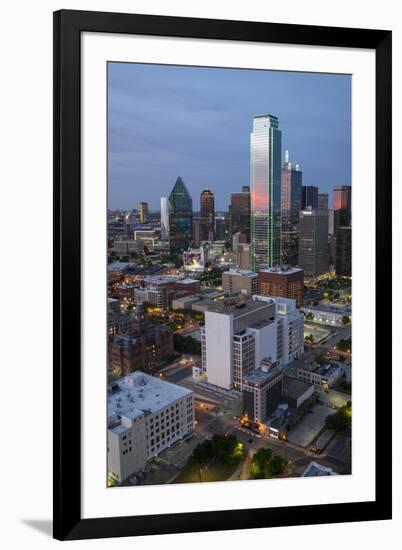 USA, Texas, Dallas. Overview of downtown Dallas from Reunion Tower at night.-Brent Bergherm-Framed Photographic Print