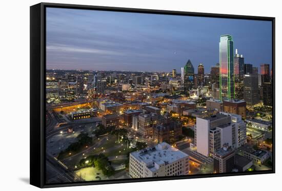 USA, Texas, Dallas. Overview of downtown Dallas from Reunion Tower at night.-Brent Bergherm-Framed Stretched Canvas