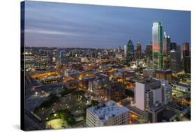 USA, Texas, Dallas. Overview of downtown Dallas from Reunion Tower at night.-Brent Bergherm-Stretched Canvas