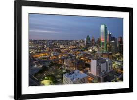 USA, Texas, Dallas. Overview of downtown Dallas from Reunion Tower at night.-Brent Bergherm-Framed Photographic Print