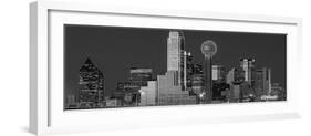 USA, Texas, Dallas, Panoramic view of an urban skyline at night BW, Black and White-null-Framed Photographic Print