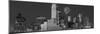 USA, Texas, Dallas, Panoramic view of an urban skyline at night BW, Black and White-null-Mounted Photographic Print
