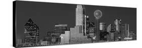 USA, Texas, Dallas, Panoramic view of an urban skyline at night BW, Black and White-null-Stretched Canvas