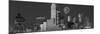 USA, Texas, Dallas, Panoramic view of an urban skyline at night BW, Black and White-null-Mounted Photographic Print