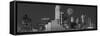 USA, Texas, Dallas, Panoramic view of an urban skyline at night BW, Black and White-null-Framed Stretched Canvas