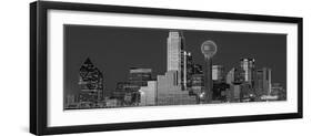 USA, Texas, Dallas, Panoramic view of an urban skyline at night BW, Black and White-null-Framed Photographic Print