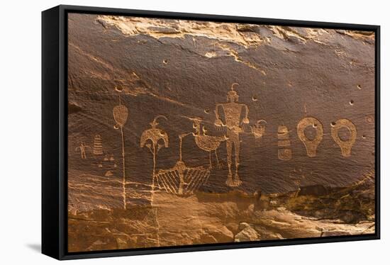 USA, Utah, Bears Ears National Monument. Wolfman Panel of petroglyphs in Butler Wash.-Jaynes Gallery-Framed Stretched Canvas