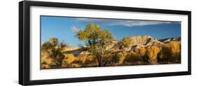 USA, Utah. Bentonite hills and autumn cottonwoods near Capitol Reef National Park.-Judith Zimmerman-Framed Photographic Print