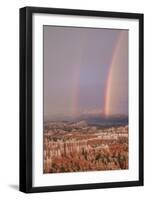 Usa, Utah, Bryce Canyon National Park. Double rainbow and hoodoos at dusk. Bryce Amphitheater-Merrill Images-Framed Photographic Print