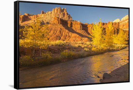 USA, Utah, Capitol Reef NP. The Castle formation and Fremont River.-Jaynes Gallery-Framed Stretched Canvas