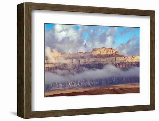 USA, Utah. Green River, Cloud and Mist Shrouded Little Elliot Mesa, Transportation Rock-Bernard Friel-Framed Photographic Print