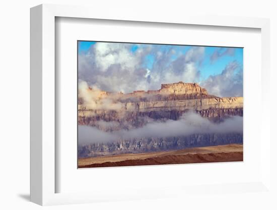 USA, Utah. Green River, Cloud and Mist Shrouded Little Elliot Mesa, Transportation Rock-Bernard Friel-Framed Photographic Print