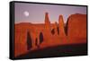 Usa, Utah, Monument Valley, Moon over Rock Formations-Grant Faint-Framed Stretched Canvas