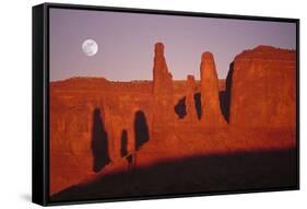 Usa, Utah, Monument Valley, Moon over Rock Formations-Grant Faint-Framed Stretched Canvas