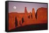 Usa, Utah, Monument Valley, Moon over Rock Formations-Grant Faint-Framed Stretched Canvas