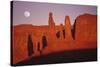 Usa, Utah, Monument Valley, Moon over Rock Formations-Grant Faint-Stretched Canvas