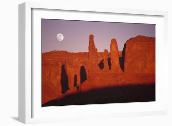 Usa, Utah, Monument Valley, Moon over Rock Formations-Grant Faint-Framed Photographic Print