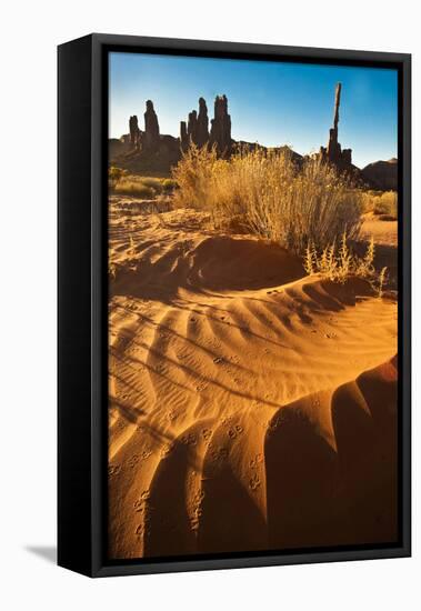 USA, Utah, Monument Valley. Totem Pole Formation and Sand Dunes-Jaynes Gallery-Framed Stretched Canvas