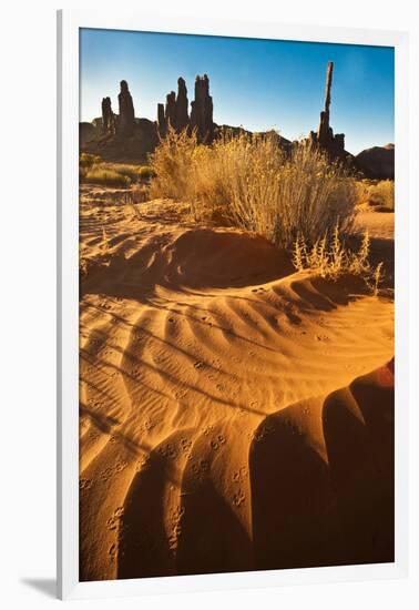 USA, Utah, Monument Valley. Totem Pole Formation and Sand Dunes-Jaynes Gallery-Framed Photographic Print